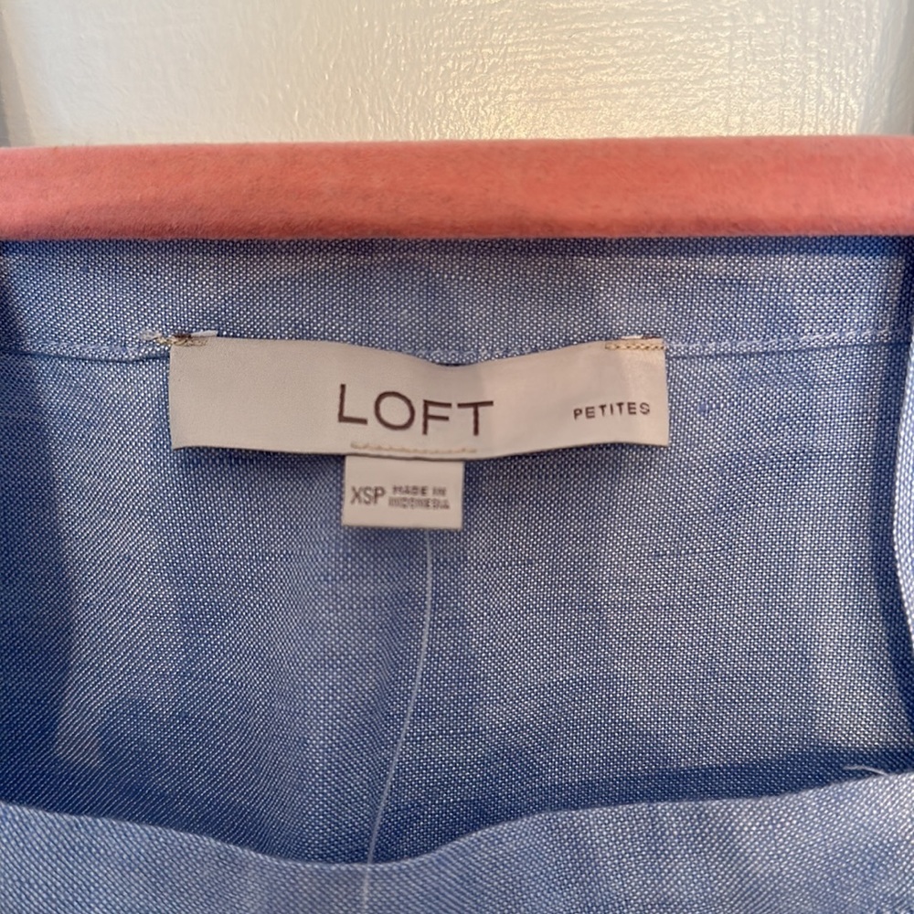 NWT LOFT Chambray Square Neck Flounce Dress - Picture 7 of 7